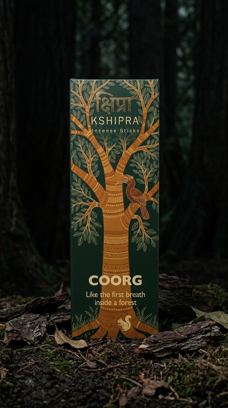 Coorg premium incense sticks by Kshipra — Gond folk art packaging