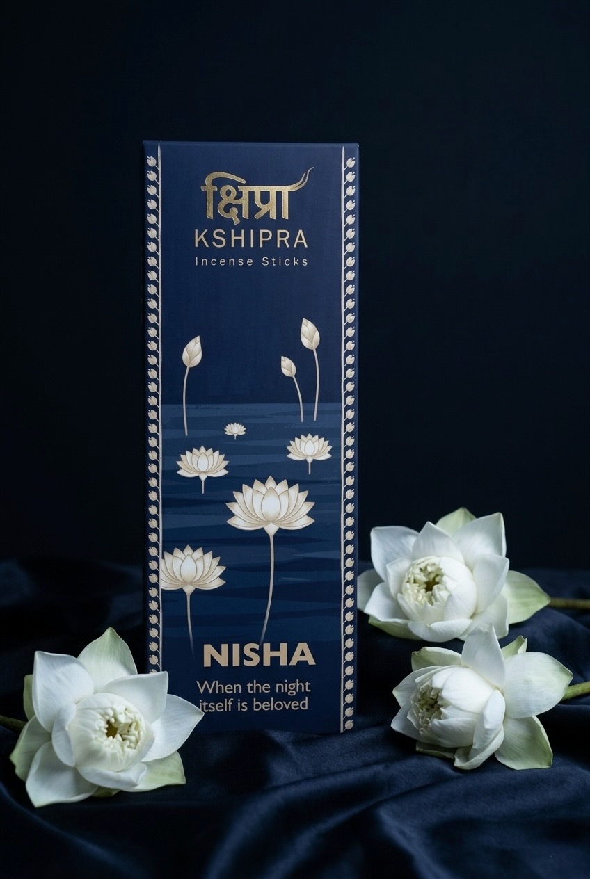 Nisha premium incense sticks by Kshipra — Pichwai folk art packaging