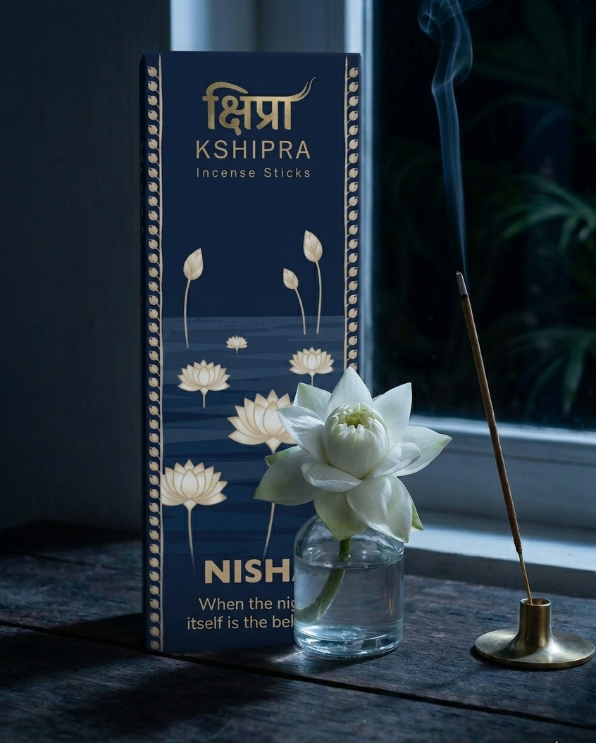 Nisha incense sticks with lotus flowers in evening ambiance